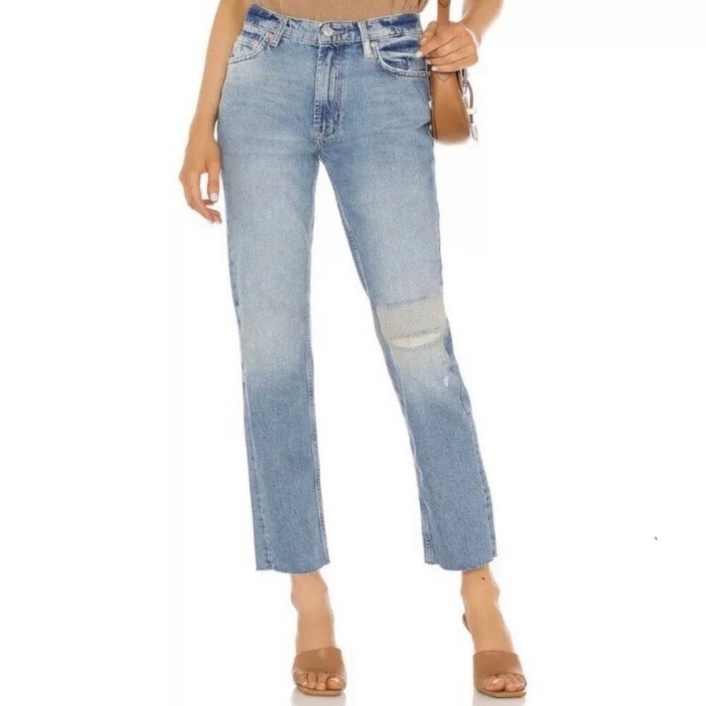We the Free People Vixen Cigarette Straight Leg Jeans Embroidered Boho Denim 27